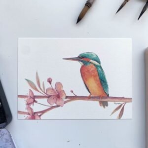 Minilámina Martin Pescador de Marialu Gili (incluye sobre blanco)